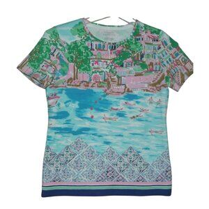 Talbots Tee Womens Size Small Italy Lake Como Destination Print the t-shirt top